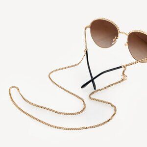 Chanel Pantos Gold-Tone & Black Metal-Chain Sunglasses